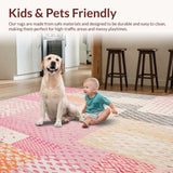 Ultra Soft Area Rug, Non Slip, Stain Resistant, Washable Area Rugs for Living Room, Bedroom, Geometric Spotted for Entryway(Pink)