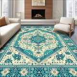 Ultra Soft Area Rug, Non Slip, Stain Resistant, Washable Area Rugs for Living Room, Bedroom, Modern Turquoise Beige Oriental Medallion(Blue)