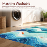 Ultra Soft Area Rug, Non Slip, Stain Resistant, Washable Area Rugs for Living Room, Bedroom, Whimsical Ocean Wave Area Rug with Playful Fish and Nautical Swirl Pattern(Blue)
