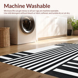 Ultra Soft Area Rug, Non Slip, Stain Resistant, Washable Area Rugs for Living Room, Bedroom, Monochrome Striped Flat Weave Rug With Contemporary Minimalist Design(Black)