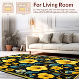 Ultra Soft Area Rug, Non Slip, Stain Resistant, Washable Area Rugs for Living Room, Bedroom, Sophisticated Antique Floral Touch(Yellow)