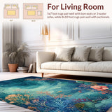 Ultra Soft Area Rug, Non Slip, Stain Resistant, Washable Area Rugs for Living Room, Bedroom, Aqua Garden Rug Undersea Floral Carpet(Blue)