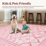 Ultra Soft Area Rug, Non Slip, Stain Resistant, Washable Area Rugs for Living Room, Bedroom, Sleek Minimalist Design in Light Shades(Pink)