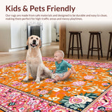 Ultra Soft Area Rug, Non Slip, Stain Resistant, Washable Area Rugs for Living Room, Bedroom, Artistic Rustic Blossom Pattern(Orange)