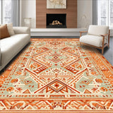 Ultra Soft Area Rug, Non Slip, Stain Resistant, Washable Area Rugs for Living Room, Bedroom, Bold Retro Ethnic Print(Orange)