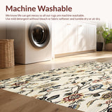 Ultra Soft Area Rug, Non Slip, Stain Resistant, Washable Area Rugs for Living Room, Bedroom, Elegant Beige Floral Area with Artistic Hand Painted Design(Ivory)