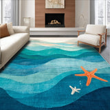 Ultra Soft Area Rug, Non Slip, Stain Resistant, Washable Area Rugs for Living Room, Bedroom, Ocean Breeze Runner Rug Featuring Abstract Wave Swirls and Starfish Accents(Blue)