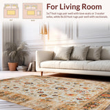 Ultra Soft Area Rug, Non Slip, Stain Resistant, Washable Area Rugs for Living Room, Bedroom, Elegant Distressed Floral Aesthetic(Beige)