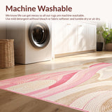 Ultra Soft Area Rug, Non Slip, Stain Resistant, Washable Area Rugs for Living Room, Bedroom, Glamorous Abstract Swirl Pink Beige Bath(Pink)