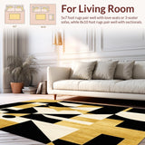 Ultra Soft Area Rug, Non Slip, Stain Resistant, Washable Area Rugs for Living Room, Bedroom, Abstract Pattern Kitchen Throw with Gold Highlights(Gold)