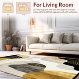 Ultra Soft Area Rug, Non Slip, Stain Resistant, Washable Area Rugs for Living Room, Bedroom, Contemporary Beige Area Black Gold Abstract Accent(Beige)