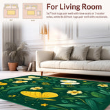 Ultra Soft Area Rug, Non Slip, Stain Resistant, Washable Area Rugs for Living Room, Bedroom, Elegant Dark Green Floral Accents(Green)
