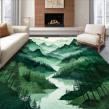 Ultra Soft Area Rug, Non Slip, Stain Resistant, Washable Area Rugs for Living Room, Bedroom, Serene Forest Landscape Visual Appeal(Green)