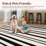 Ultra Soft Area Rug, Non Slip, Stain Resistant, Washable Area Rugs for Living Room, Bedroom, Sleek Black and White Striped Carpet with Varied Line Thickness and Symmetrical(Black)