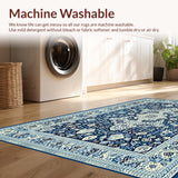 Ultra Soft Area Rug, Non Slip, Stain Resistant, Washable Area Rugs for Living Room, Bedroom, Rustic Blue Toned Geometric Motif(Blue)