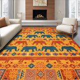 Ultra Soft Area Rug, Non Slip, Stain Resistant, Washable Area Rugs for Living Room, Bedroom, Rustic Elephant-Themed Visual Element(Orange)