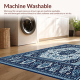 Ultra Soft Area Rug, Non Slip, Stain Resistant, Washable Area Rugs for Living Room, Bedroom, Intricate Geometric Design Area With Blue And Silver Accents(Blue)