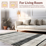 Ultra Soft Area Rug, Non Slip, Stain Resistant, Washable Area Rugs for Living Room, Bedroom, Boho Graphic Striped Carpet Washable Reversible Handcrafted Look(Gray)