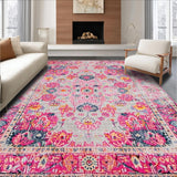 Ultra Soft Area Rug, Non Slip, Stain Resistant, Washable Area Rugs for Living Room, Bedroom, Rustic Multi-Colored Tiled Pattern(Pink)
