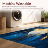 Ultra Soft Area Rug, Non Slip, Stain Resistant, Washable Area Rugs for Living Room, Bedroom, Abstract Boho Area with Deep Blue and Gold Accents(Blue)