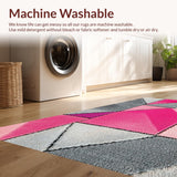 Ultra Soft Area Rug, Non Slip, Stain Resistant, Washable Area Rugs for Living Room, Bedroom, Geometric Pink Grey Plush Nursery Carpet(Pink)