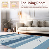 Ultra Soft Area Rug, Non Slip, Stain Resistant, Washable Area Rugs for Living Room, Bedroom, Contemporary Blue Nautical Motif(Blue)