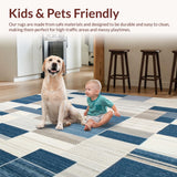 Ultra Soft Area Rug, Non Slip, Stain Resistant, Washable Area Rugs for Living Room, Bedroom, Contemporary Patchwork Beige & Blue Geometric(Blue)