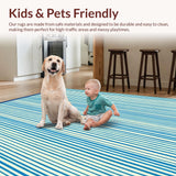 Ultra Soft Area Rug, Non Slip, Stain Resistant, Washable Area Rugs for Living Room, Bedroom, Ocean Stripe Poolside Area Rug Bold Blue Ivory Design UV Resistant Carpet(Blue)