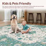 Ultra Soft Area Rug, Non Slip, Stain Resistant, Washable Area Rugs for Living Room, Bedroom, Serene Floral Ogee Aesthetic(Ivory)