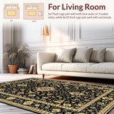 Ultra Soft Area Rug, Non Slip, Stain Resistant, Washable Area Rugs for Living Room, Bedroom, Timeless Botanical Tapestry Fusion(Black)
