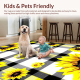 Ultra Soft Area Rug, Non Slip, Stain Resistant, Washable Area Rugs for Living Room, Bedroom, Rustic Floral Buffalo Check(Yellow)