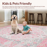 Ultra Soft Area Rug, Non Slip, Stain Resistant, Washable Area Rugs for Living Room, Bedroom, Sophisticated Round Blooming Elegance(Pink)