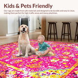 Ultra Soft Area Rug, Non Slip, Stain Resistant, Washable Area Rugs for Living Room, Bedroom, Whimsical Multi-Colored Ogee Design(Pink)