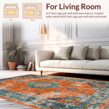 Ultra Soft Area Rug, Non Slip, Stain Resistant, Washable Area Rugs for Living Room, Bedroom, Rustic Orange Teal Medallion Style(Orange)