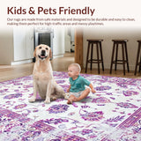 Ultra Soft Area Rug, Non Slip, Stain Resistant, Washable Area Rugs for Living Room, Bedroom, Elegant Lavender Floral Motif(White)