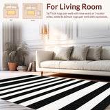 Ultra Soft Area Rug, Non Slip, Stain Resistant, Washable Area Rugs for Living Room, Bedroom, Geometric Rug Black and Whiteストライプ(Black)