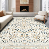 Ultra Soft Area Rug, Non Slip, Stain Resistant, Washable Area Rugs for Living Room, Bedroom, Rustic Ogee Patterned Charm(Beige)