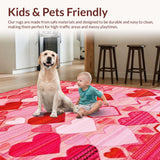 Ultra Soft Area Rug, Non Slip, Stain Resistant, Washable Area Rugs for Living Room, Bedroom, Charming Heart-Shaped Rustic Motif(Pink)