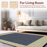 Ultra Soft Area Rug, Non Slip, Stain Resistant, Washable Area Rugs for Living Room, Bedroom, Waterproof Runner with Geometric Trellis(Blue)