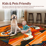 Ultra Soft Area Rug, Non Slip, Stain Resistant, Washable Area Rugs for Living Room, Bedroom, Bold Spiritual Animal Motif(Orange)
