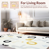 Ultra Soft Area Rug, Non Slip, Stain Resistant, Washable Area Rugs for Living Room, Bedroom, Contemporary Soft Circular Lettered Aesthetic(White)
