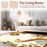 Ultra Soft Area Rug, Non Slip, Stain Resistant, Washable Area Rugs for Living Room, Bedroom, Dreamy Jungle Kids Area Beige Safari Animals Playful Floor(Beige)