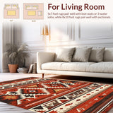 Ultra Soft Area Rug, Non Slip, Stain Resistant, Washable Area Rugs for Living Room, Bedroom, Dynamic Tiled Ethnic Motif(Red)