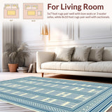 Ultra Soft Area Rug, Non Slip, Stain Resistant, Washable Area Rugs for Living Room, Bedroom, Rustic Textured Oval Motif(Blue)