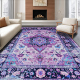 Ultra Soft Area Rug, Non Slip, Stain Resistant, Washable Area Rugs for Living Room, Bedroom, Eclectic Vintage Floral Ensemble(Purple)