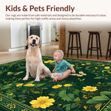 Ultra Soft Area Rug, Non Slip, Stain Resistant, Washable Area Rugs for Living Room, Bedroom, Charming Low-Pile Floral Artwork(Green)
