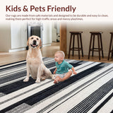 Ultra Soft Area Rug, Non Slip, Stain Resistant, Washable Area Rugs for Living Room, Bedroom, Layered Contrast Stripe Rug Featuring Dynamic Black and White Band Patterns(Black)