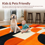 Ultra Soft Area Rug, Non Slip, Stain Resistant, Washable Area Rugs for Living Room, Bedroom, Vibrant Retro Abstract Geometry(Orange)