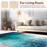 Ultra Soft Area Rug, Non Slip, Stain Resistant, Washable Area Rugs for Living Room, Bedroom, Abyss Gradient Rug, Seafoam Accent, Modern Distressed Print(Blue)