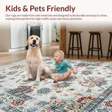 Ultra Soft Area Rug, Non Slip, Stain Resistant, Washable Area Rugs for Living Room, Bedroom, Rustic Neutral Tiled Pattern(Beige)